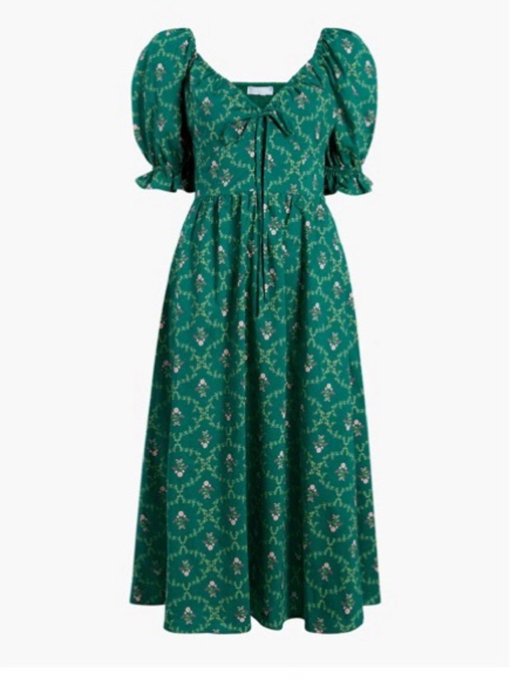 hill house Green Floral Puff-Sleeve Midi Dress